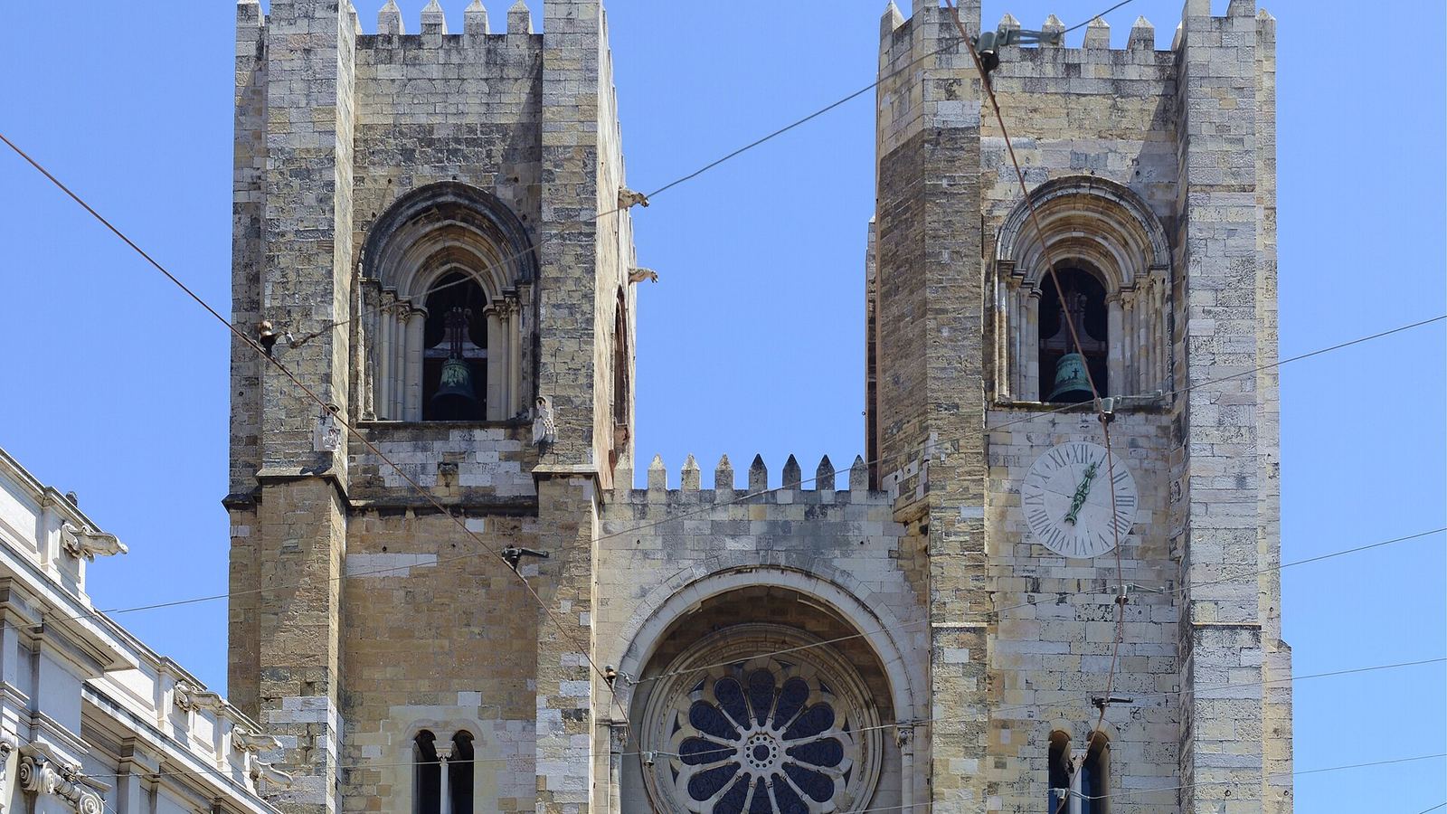 The twin towers and rose window of Lisbon Cathedral